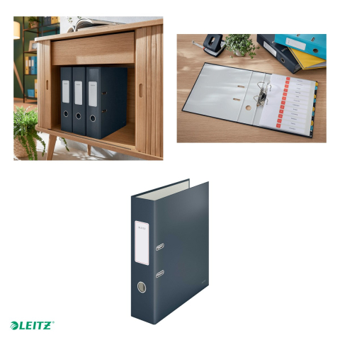 Biblioraft Leitz 180° Cosy, carton laminat, A4, 80 mm, capacitate 600 coli (80 g/mp), pentru arhivare, gri Antracit [3]