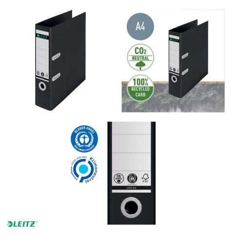 Biblioraft Leitz 180° Recycle, carton, A4, 80 mm, capacitate 600 coli (80 g/mp), negru [4]
