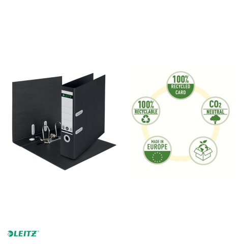 Biblioraft Leitz 180° Recycle, carton, A4, 80 mm, capacitate 600 coli (80 g/mp), negru [5]