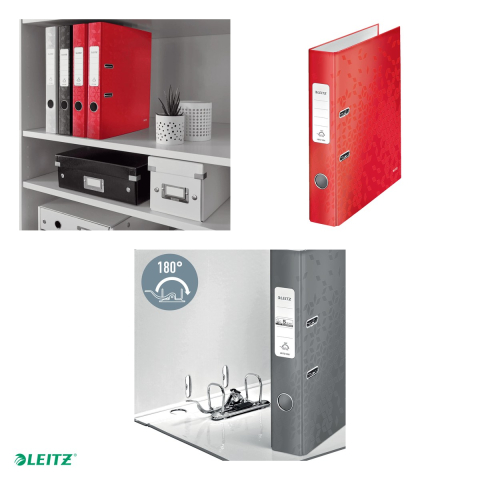 Biblioraft Leitz 180° WOW, carton laminat, A4, 52 mm, capacitate 350 coli (80 g/mp), rosu [3]