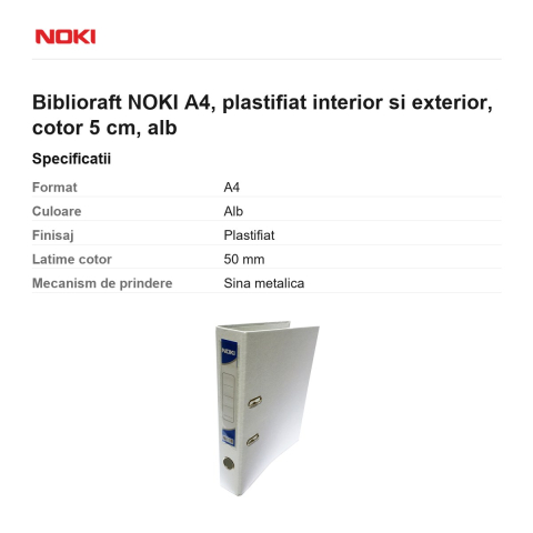 Biblioraft NOKI A4, plastifiat interior si exterior, cotor 5 cm, alb [2]