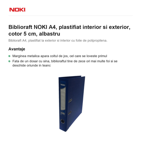 Biblioraft NOKI A4, plastifiat interior si exterior, cotor 5 cm, albastru [1]