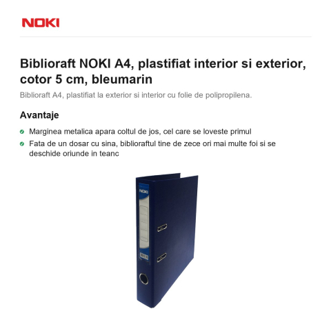 Biblioraft NOKI A4, plastifiat interior si exterior, cotor 5 cm, bleumarin [1]