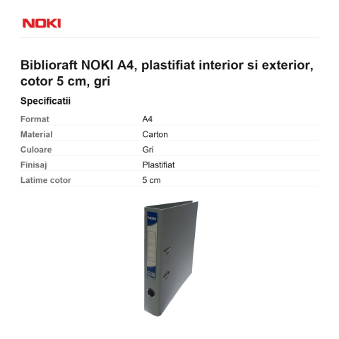 Biblioraft NOKI A4, plastifiat interior si exterior, cotor 5 cm, gri [2]