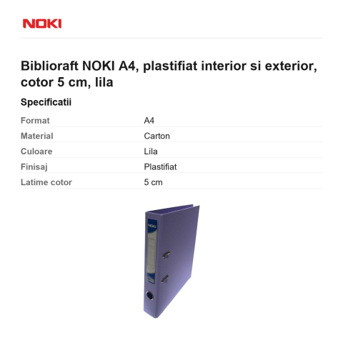 Biblioraft NOKI A4, plastifiat interior si exterior, cotor 5 cm, lila [2]