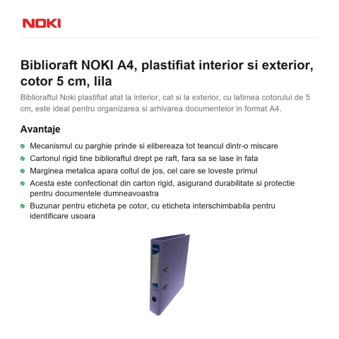 Biblioraft NOKI A4, plastifiat interior si exterior, cotor 5 cm, lila [1]