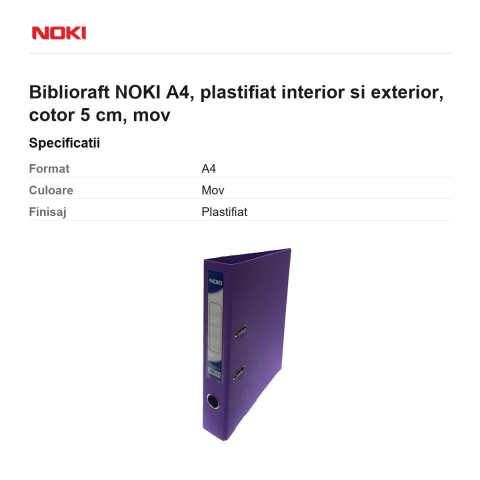 Biblioraft NOKI A4, plastifiat interior si exterior, cotor 5 cm, mov [2]