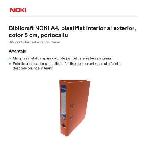 Biblioraft NOKI A4, plastifiat interior si exterior, cotor 5 cm, portocaliu [1]