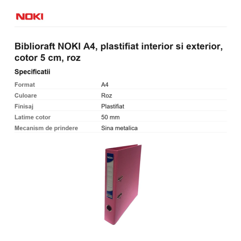 Biblioraft NOKI A4, plastifiat interior si exterior, cotor 5 cm, roz [2]