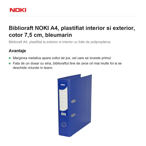 Biblioraft NOKI A4, plastifiat interior si exterior, cotor 7,5 cm, bleumarin [1]