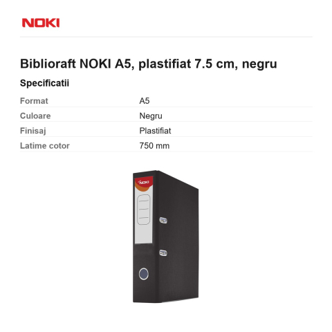 Biblioraft NOKI A5, plastifiat 7.5 cm, negru [2]