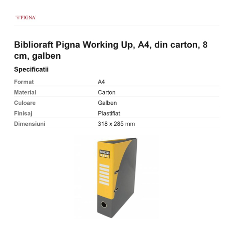 Biblioraft Pigna Working Up, A4, din carton, 8 cm, galben [2]