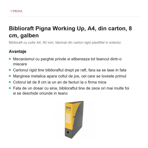 Biblioraft Pigna Working Up, A4, din carton, 8 cm, galben [1]