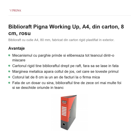 Biblioraft Pigna Working Up, A4, din carton, 8 cm, rosu [1]