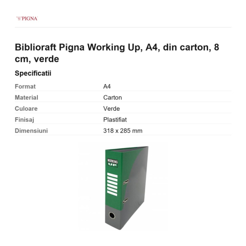 Biblioraft Pigna Working Up, A4, din carton, 8 cm, verde [2]