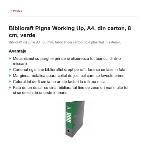 Biblioraft Pigna Working Up, A4, din carton, 8 cm, verde [1]