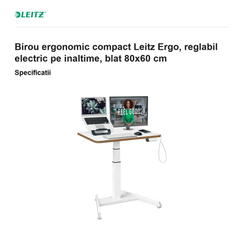 Birou ergonomic compact Leitz Ergo, reglabil electric pe inaltime, blat 80x60 cm [2]