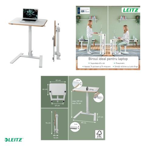 Birou ergonomic pliabil Leitz Ergo, reglabil pneumatic pe inaltime 74-109 cm, blat 65x46 cm [3]