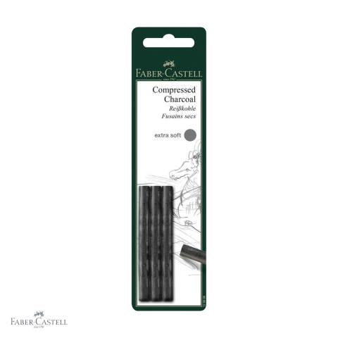 Desen grafit si carbune - Blister 3 buc carbune presat Faber-Castell Pitt Monochrome Extra-Soft, negru intens, pentru artisti
