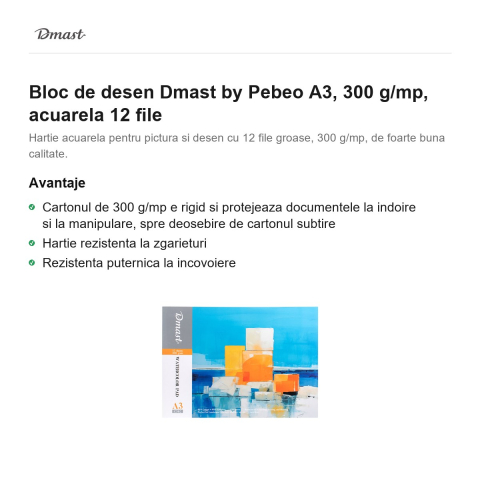 Bloc de desen Dmast by Pebeo A3, 300 g/mp, acuarela 12 file [1]
