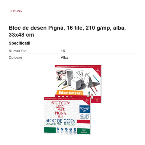 Bloc de desen Pigna, 16 file, 210 g/mp, alba, 33x48 cm [2]
