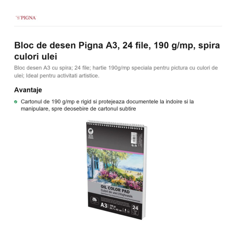 Bloc de desen Pigna A3, 24 file, 190 g/mp, spira culori ulei [1]