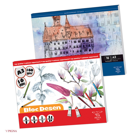 Handmade Creativ si Hobby - Bloc de desen Pigna A3, pentru desen, 160 g/mp, 16 coli, alba