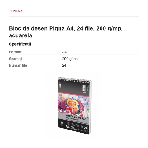 Bloc de desen Pigna A4, 24 file, 200 g/mp, acuarela [2]