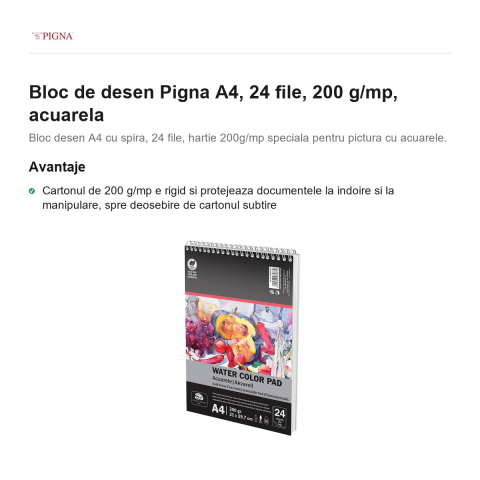 Bloc de desen Pigna A4, 24 file, 200 g/mp, acuarela [1]