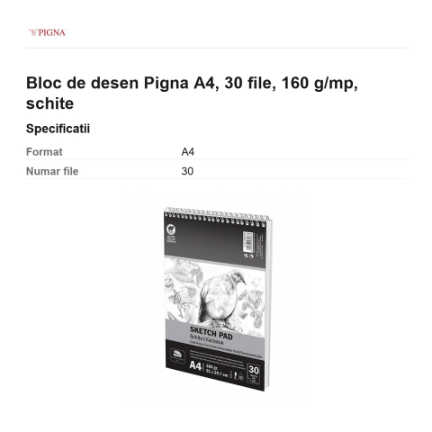 Bloc de desen Pigna A4, 30 file, 160 g/mp, schite [2]