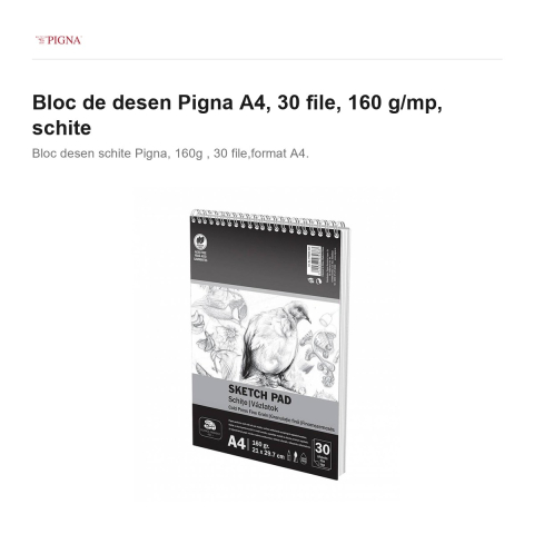 Bloc de desen Pigna A4, 30 file, 160 g/mp, schite [1]