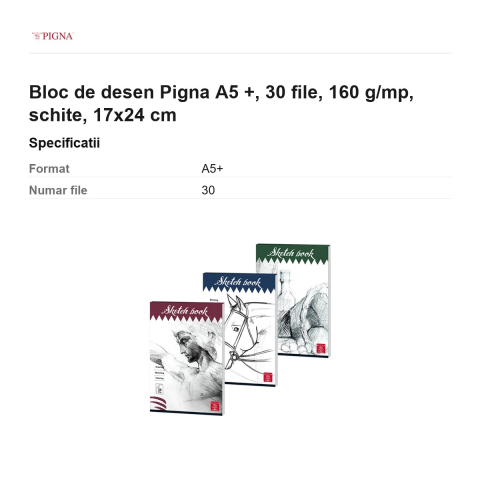 Bloc de desen Pigna A5 +, 30 file, 160 g/mp, schite, 17x24 cm [2]