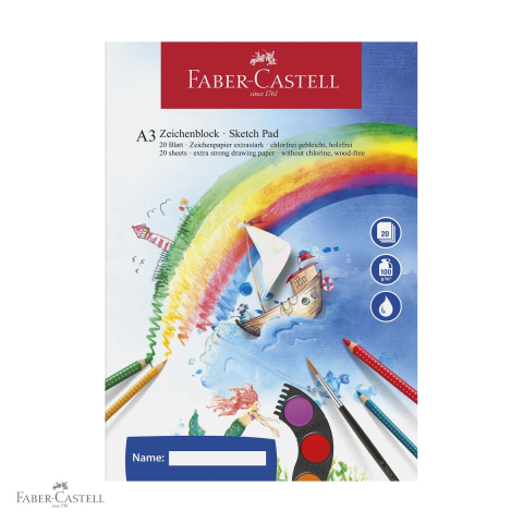 Bloc desen A3 Faber-Castell, 20 file, hartie 100g/mp pentru acuarela, coli preperforate [0]