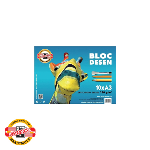 Birotica papetarie - Bloc desen A3 Koh-I-Noor, hartie alba 180 g/mp, 10 coli, pentru creioane, carioci si acuarele