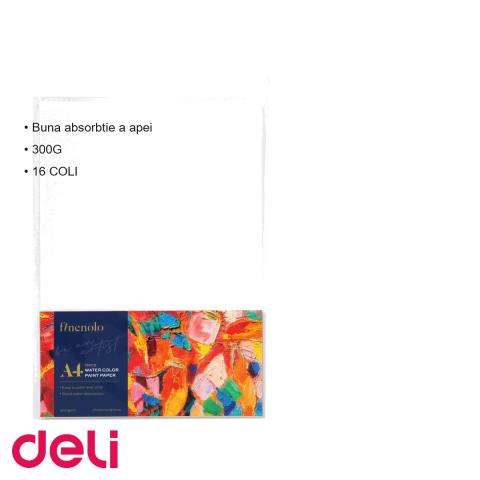 Bloc desen acuarela A4 Deli, hartie 300 g/mp, 16 file groase, pentru pictura si tehnici umede [2]