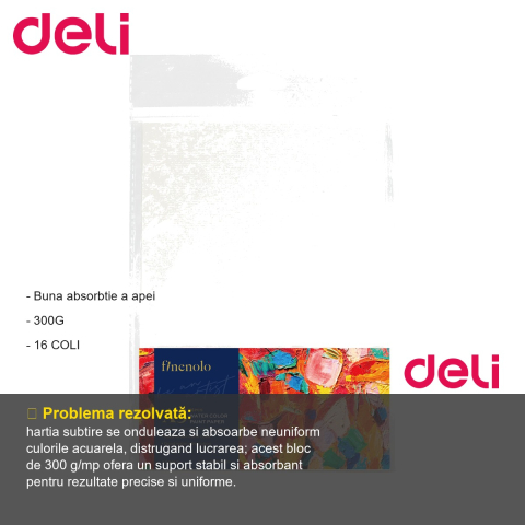 Bloc desen acuarela Deli, format A5, 16 file groase 300 g/mp, pentru pictura si tehnici umede [1]
