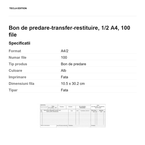 Bon de predare-transfer-restituire, 1/2 A4, 100 file [2]