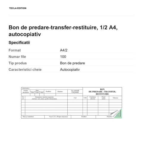 Bon de predare-transfer-restituire, 1/2 A4, autocopiativ [2]
