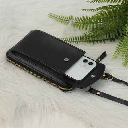 Borseta pentru smartphone, bani si documente, Model 22768, dimensiuni 20 x 11 x 4.5 cm, cu o curea reglabila de 126 cm, din piele ecologica, neagra [4]