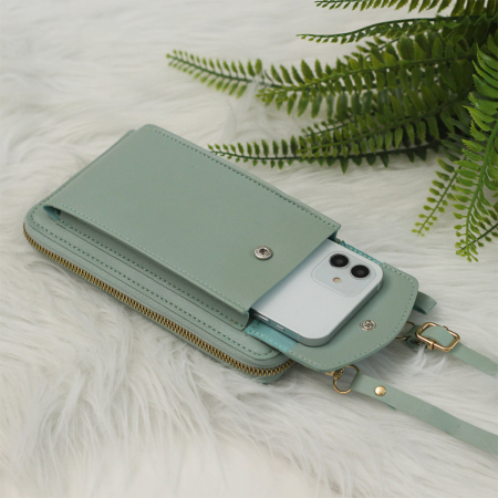 Borseta pentru smartphone, bani si documente, Model 22769, dimensiuni 20 x 11 x 4.5 cm, cu o curea reglabila de 126 cm, din piele ecologica, verde [3]