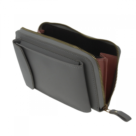 Borseta pentru smartphone, bani si documente, Model 22787, dimensiuni 20 x 11 x 4.5 cm, cu o curea reglabila de 126 cm, din piele ecologica, gri [1]