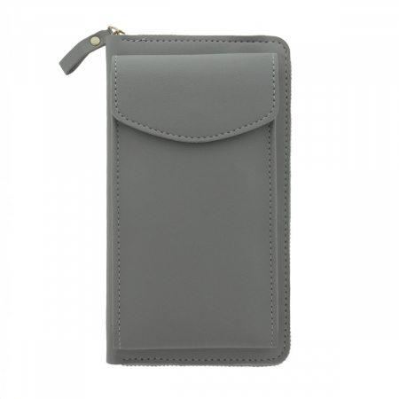 Huse si protectii diverse pentru Xiaomi - Borseta pentru smartphone, bani si documente, Model 22787, dimensiuni 20 x 11 x 4.5 cm, cu o curea reglabila de 126 cm, din piele ecologica, gri
