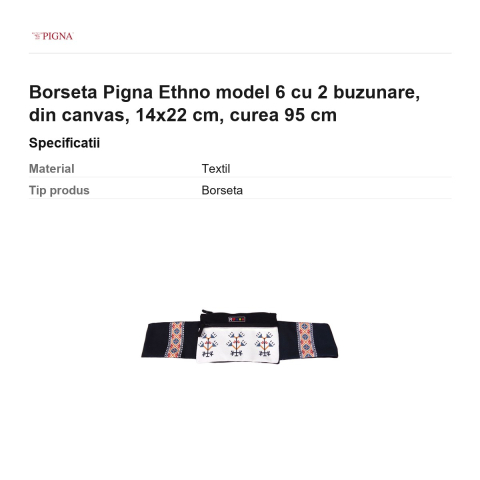 Borseta Pigna Ethno model 6 cu 2 buzunare, din canvas, 14x22 cm, curea 95 cm [2]