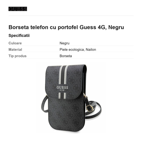 Borseta telefon cu portofel Guess 4G 19 x 12,5 x 2 cm, Negru [2]
