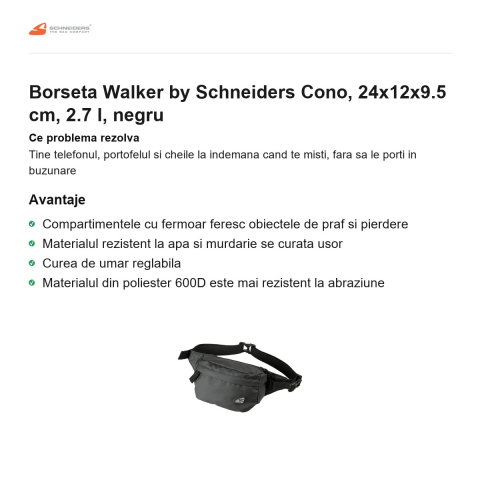 Borseta Walker by Schneiders Cono, 24x12x9.5 cm, 2.7 l, negru [1]