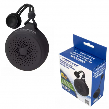 Boxa portabila Esperanza Monsoon, 3W, ipx 4, bluetooth v.3.0, acumulator 300 mAh, dimensiuni 96 x 86 mm, neagra [3]
