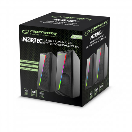Boxe stereo Esperanza EGS106, 2.0, 6W, conectare jack 3.5mm, alimentare USB, Esperanza Rainbow Nortec 95855, iluminare RGB, negre [6]
