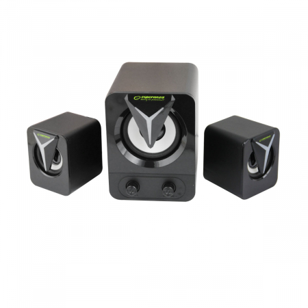 Boxe stereo 2.1, 10W, conectare jack 3.5mm, alimentare USB, Esperanza Rainbow Soprano 95857, iluminare RGB, negre [1]
