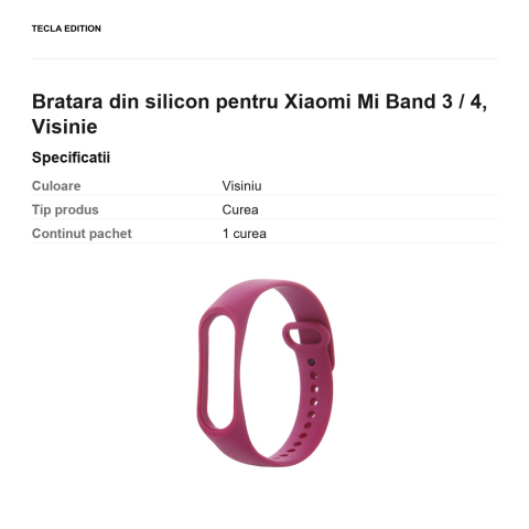 Bratara din silicon pentru Xiaomi Mi Band 3 / 4, Visinie [2]