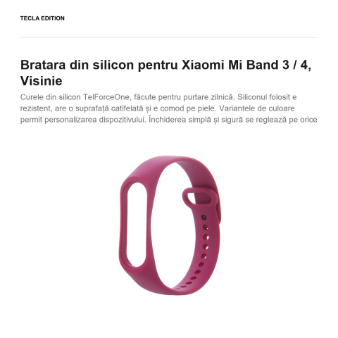 Bratara din silicon pentru Xiaomi Mi Band 3 / 4, Visinie [1]